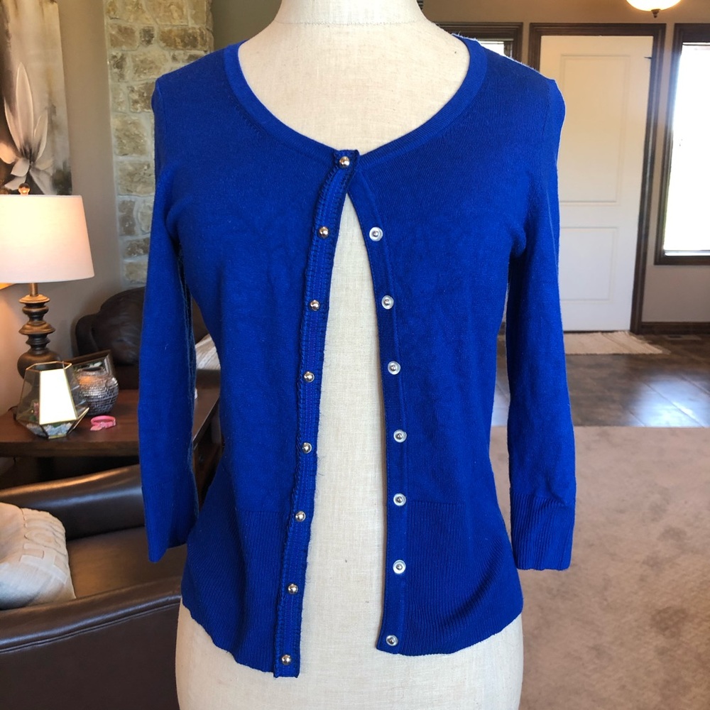 WHBM blue button cardigan